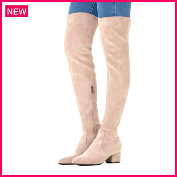 Women's Over the Knee Boots Low Heel Suede Thigh High Winter Comfort - Picture 7 of 8